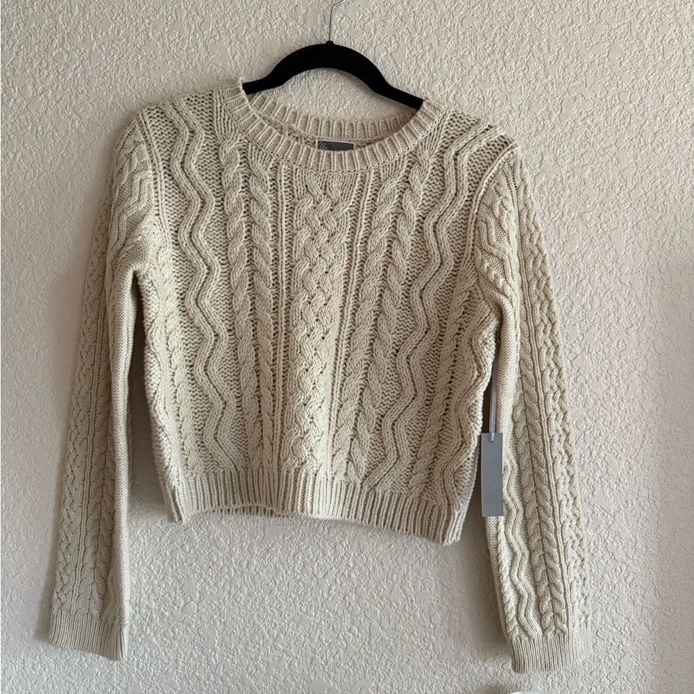 Chelsea28 Cable Knit Sweater Cream Cropped Crewneck Chunky NWT Small - Picture 2 of 9